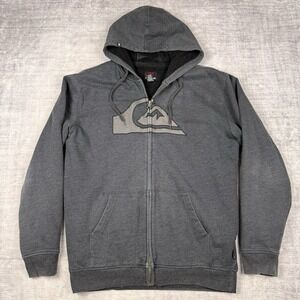 Vtg Quicksilver Sweater Mens XL‎ Gray Sherpa Fleece Lined Skater Grunge Y2K